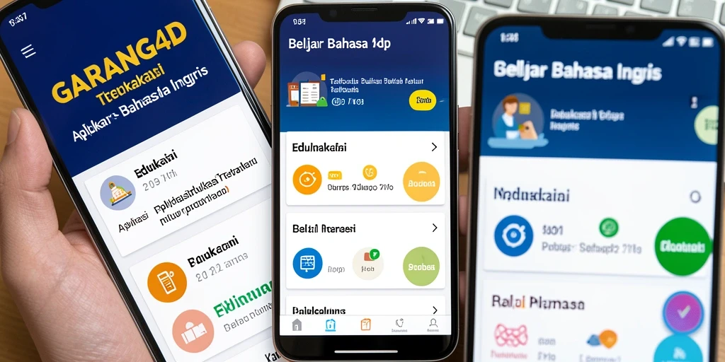 Tampilan antarmuka aplikasi GARANG4D untuk belajar bahasa Inggris.