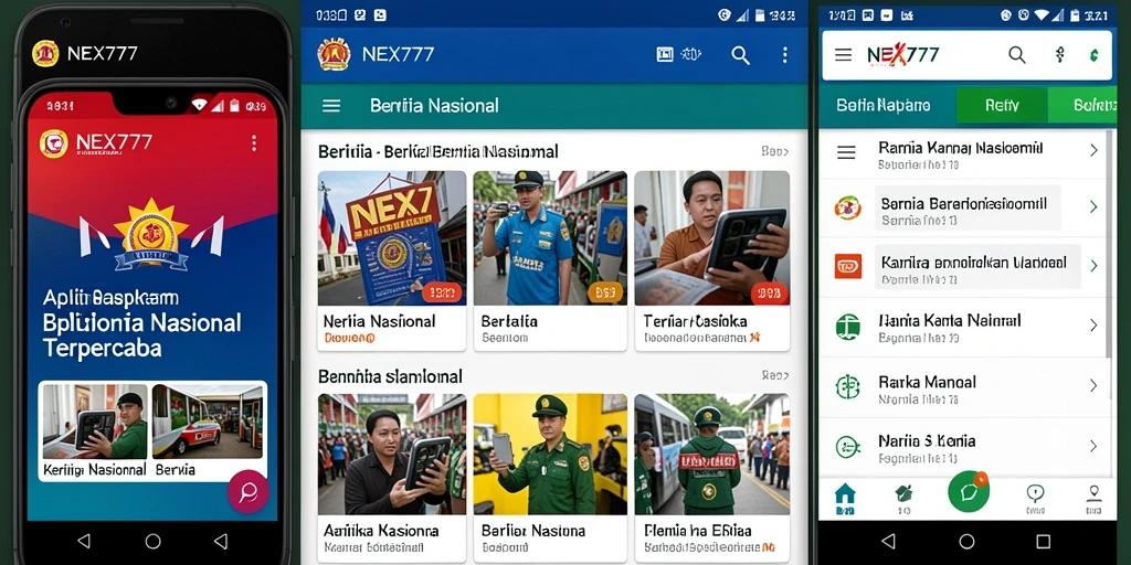 Tampilan antarmuka aplikasi NEX777 dengan berita nasional terkini.