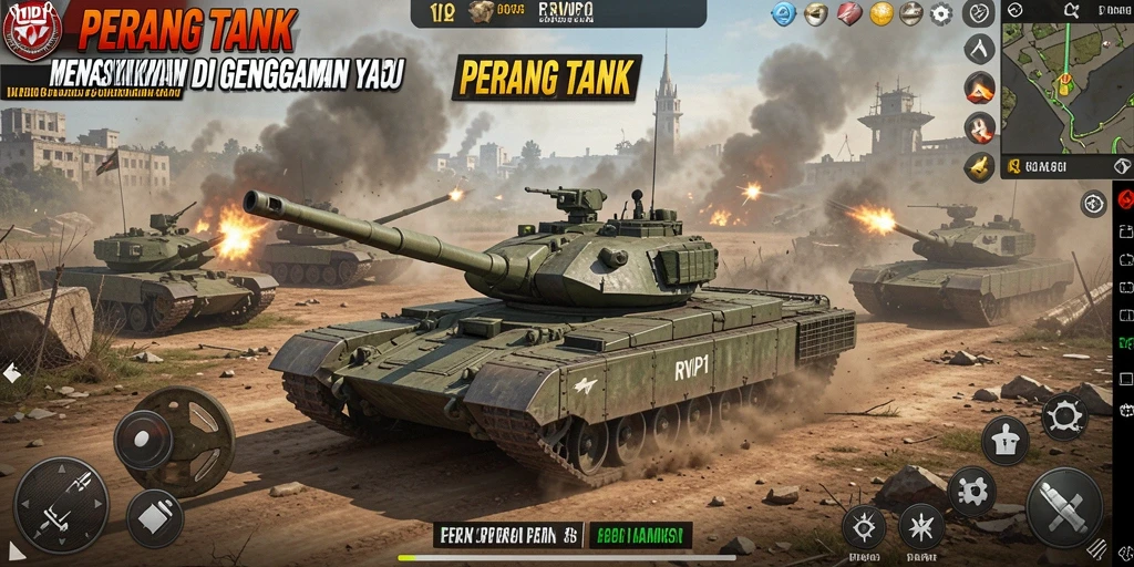 Tampilan antarmuka game RVIP1 yang menegangkan di medan perang.