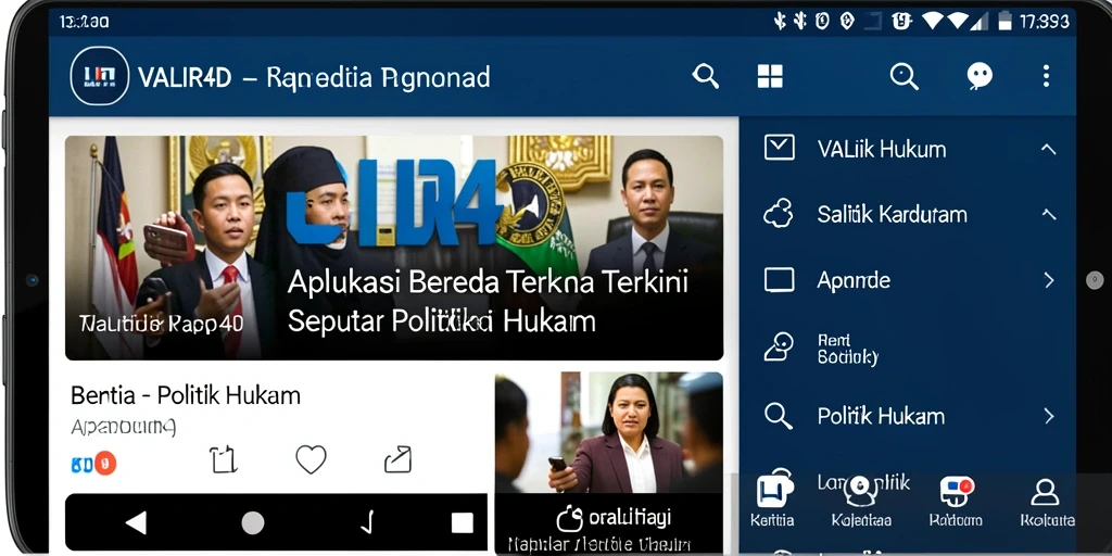 Screenshot antarmuka aplikasi VALIR4D yang menampilkan berita politik dan hukum.